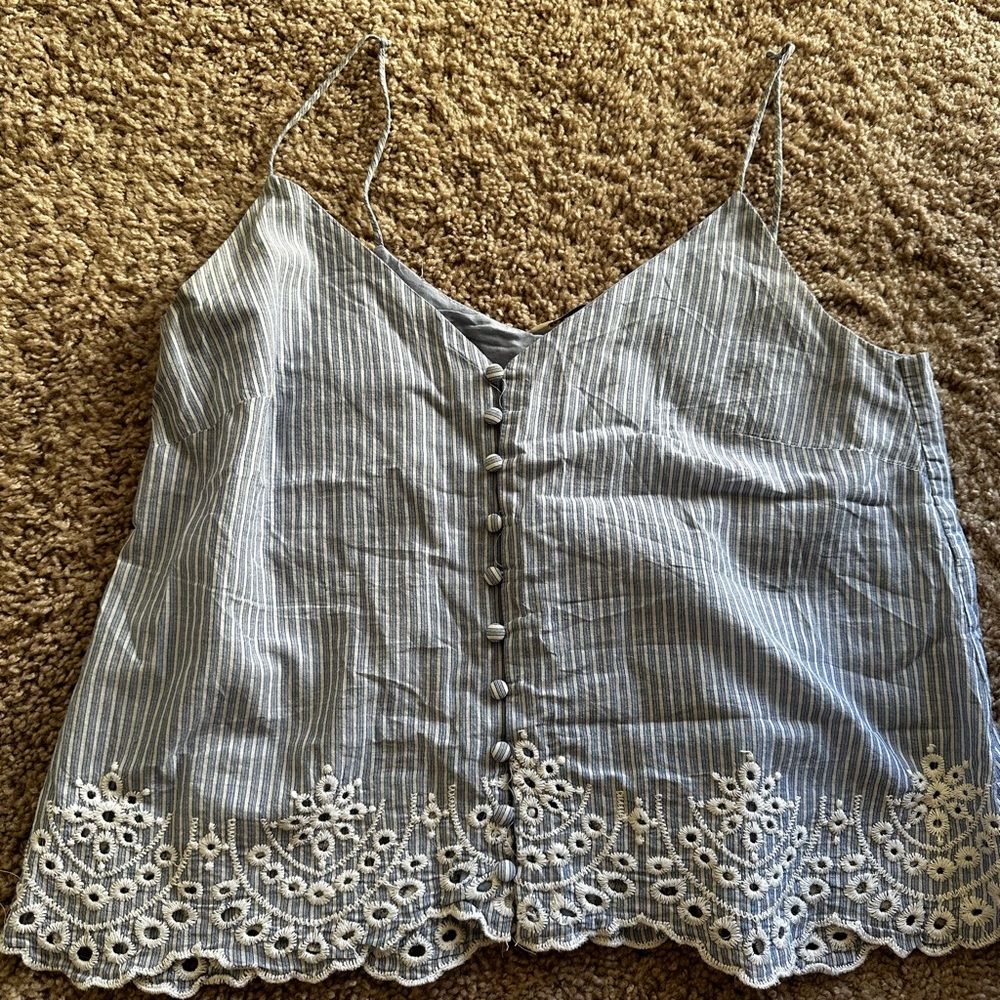 Stradivarius blue embroidered top